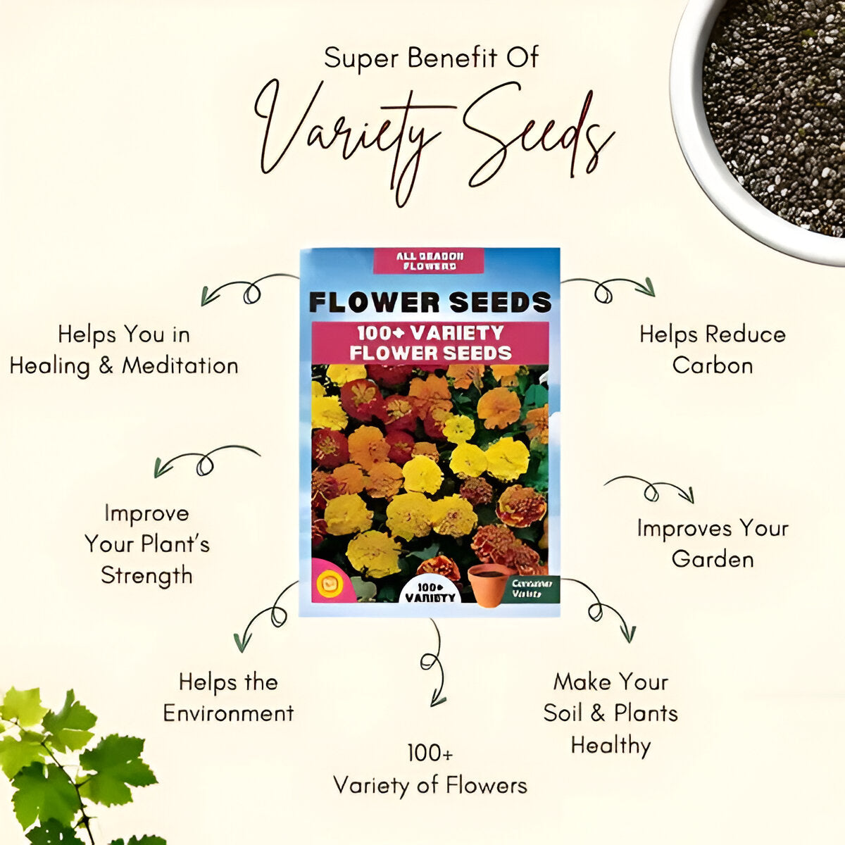 Varieties of Flower Seeds (Pack of 100) + FREE Plant Growth Supplement